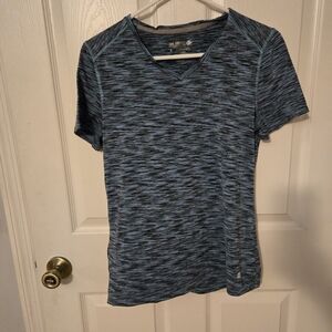 Reel Legends Blue and Black Striped V-Neck Tee